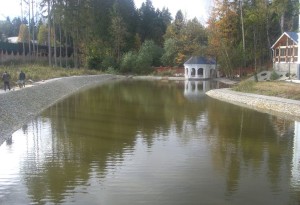 Пруд с каменным водопадом