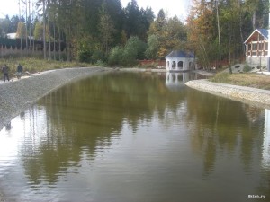 Пруд с каменным водопадом